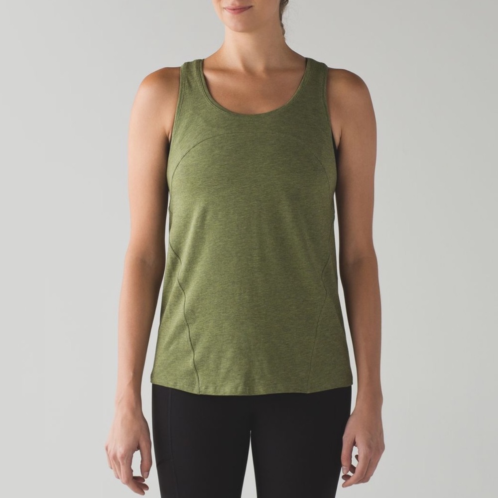 Lululemon love racerback tank top pima cotton 4 in heathered brave olive green